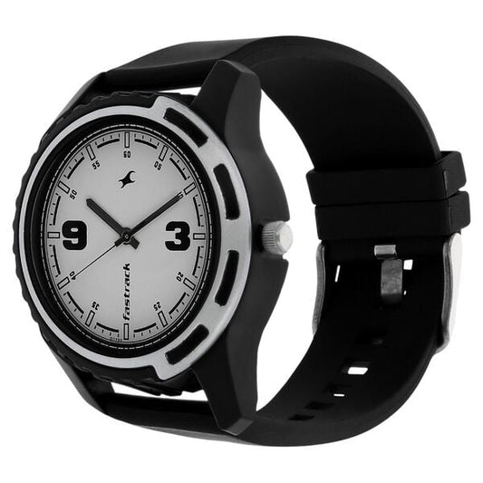 Fastrack 3114PP01 Bare Basics Quartz Analog White Dial Black Plastic Strap Men’s Watch