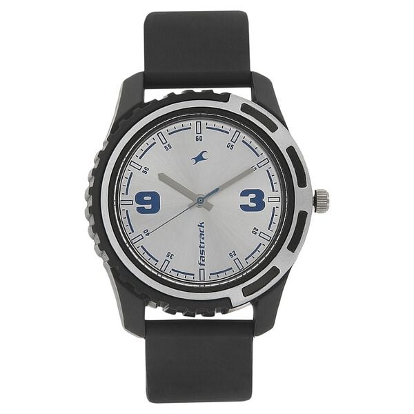 Fastrack 3114PP02 Bare Basics Quartz Analog Silver Dial Black Plastic Strap Men’s Watch