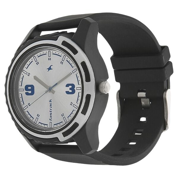 Fastrack 3114PP02 Bare Basics Quartz Analog Silver Dial Black Plastic Strap Men’s Watch