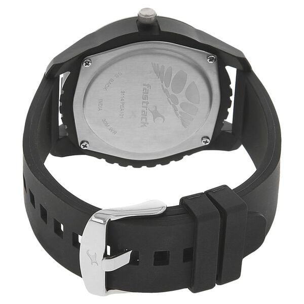Fastrack 3114PP02 Quartz Analog Men’s Watch | Silver Dial | Black Plastic Strap | Round Case | Acrylic Glass | 30 m Water Resistant