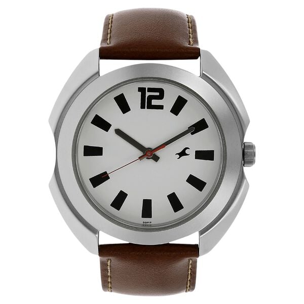 Fastrack 3117SL01 Analog Quartz Men’s Watch | White Dial | Brown Leather Strap | Round Case | Mineral Glass | 50 m Water Resistant