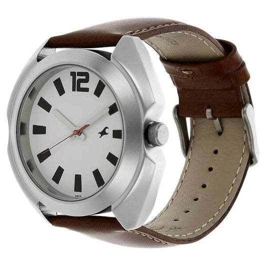 Fastrack 3117SL01 Analog Quartz Men’s Watch | White Dial | Brown Leather Strap | Round Case | Mineral Glass | 50 m Water Resistant