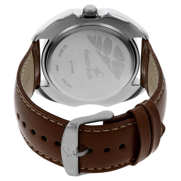 Fastrack 3117SL01 Analog Quartz Men’s Watch | White Dial | Brown Leather Strap | Round Case | Mineral Glass | 50 m Water Resistant
