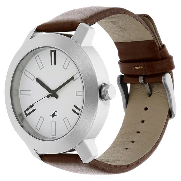 Fastrack 3120SL01 Quartz Analog White Dial Brown Leather Strap Men’s Watch