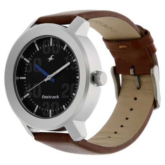 Fastrack 3121SL01 Quartz Analog Black Dial Brown Leather Strap Men’s Watch