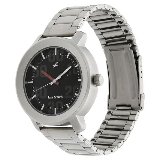 Fastrack 3121SM02 Quartz Analog Men’s Watch with Black Dial & Silver Stainless Steel Bracelet