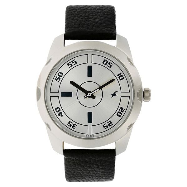 Fastrack 3123SL01 Quartz Analog Silver Dial Black Leather Strap Men’s Watch