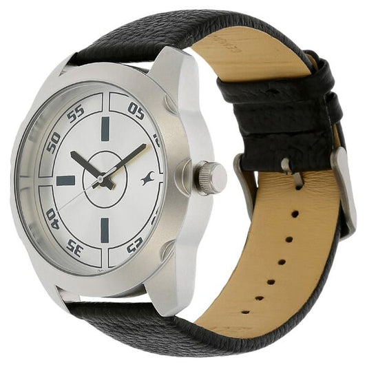 Fastrack 3123SL01 Quartz Analog Silver Dial Black Leather Strap Men’s Watch