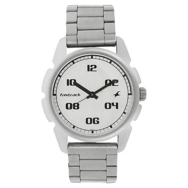 Fastrack 3124SM01 Analog Quartz Men Watch – Silver Dial, Silver Stainless Steel Strap, Bold Everyday Style