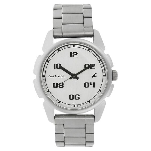 Fastrack 3124SM01 Analog Quartz Men Watch – Silver Dial, Silver Stainless Steel Strap, Bold Everyday Style