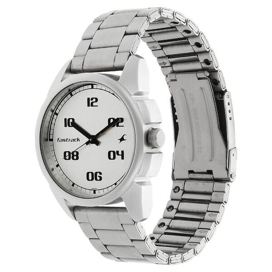 Fastrack 3124SM01 Analog Quartz Men Watch – Silver Dial, Silver Stainless Steel Strap, Bold Everyday Style