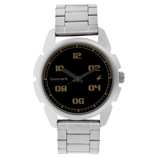Fastrack 3124SM02 Men’s Quartz Black Dial Analog Watch with Stainless Steel Strap
