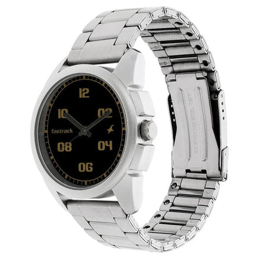 Fastrack 3124SM02 Men’s Quartz Black Dial Analog Watch with Stainless Steel Strap