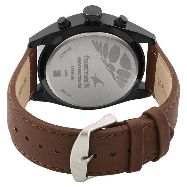 Fastrack 3165NL01 All Nighters Quartz Multifunction Black Dial Brown Leather Strap Men’s Watch