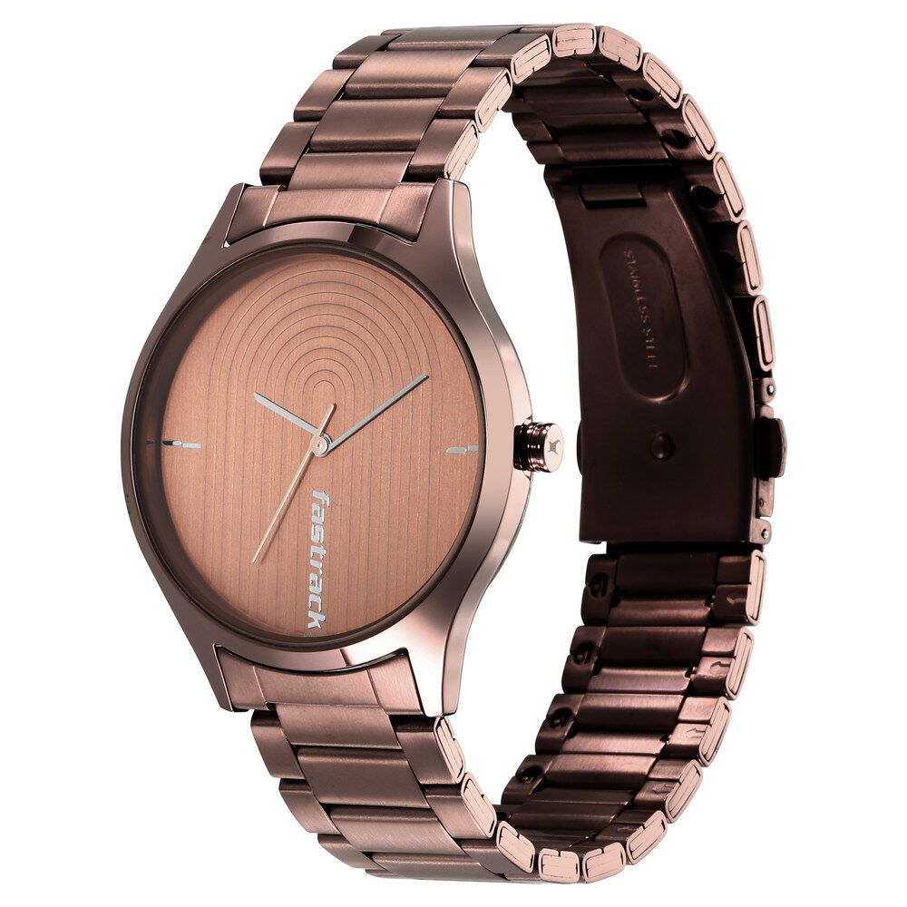 Fastrack Style Up NS3184QM02 stainless steel brown strap close-up