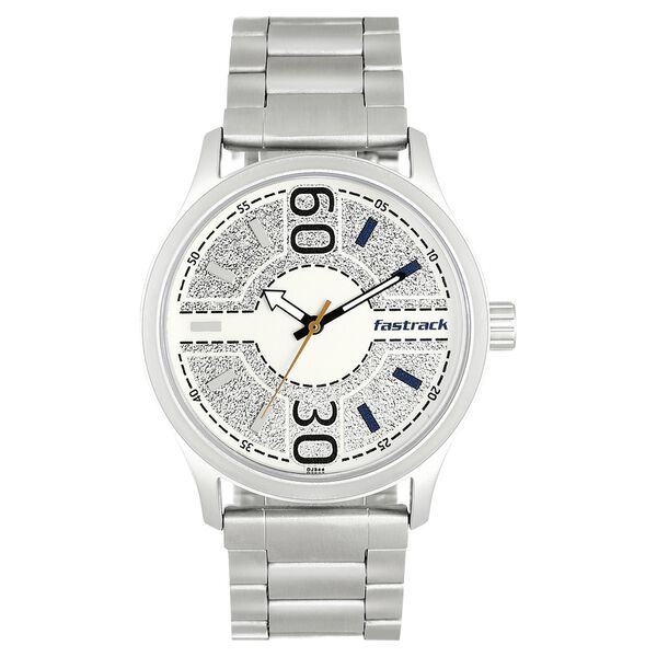 Fastrack NN3197SM01 men’s white dial stainless steel watch front view