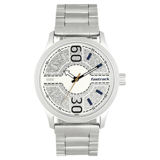 Fastrack NN3197SM01 men’s white dial stainless steel watch front view