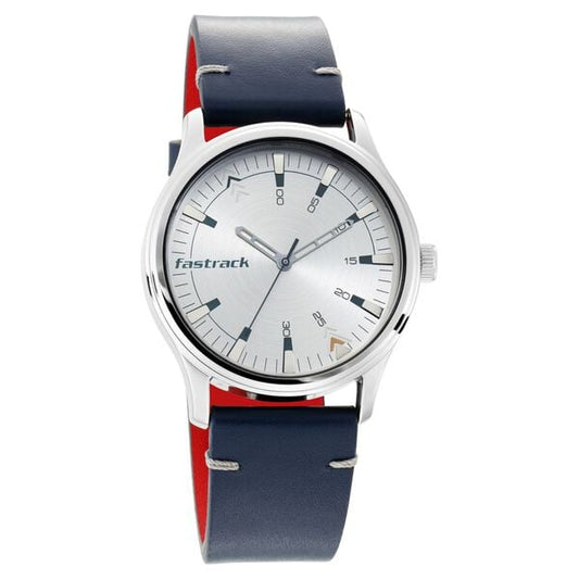 Fastrack 3236SL01 I Love Me Quartz Analog Silver Dial Blue Leather Strap Men’s Watch