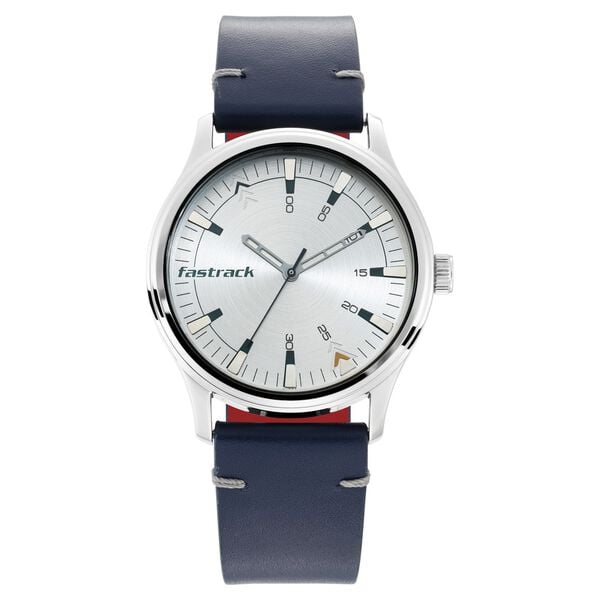 Fastrack 3236SL01 I Love Me Quartz Analog Silver Dial Blue Leather Strap Men’s Watch