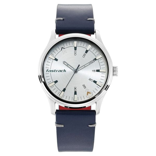 Fastrack 3236SL01 I Love Me Quartz Analog Silver Dial Blue Leather Strap Men’s Watch