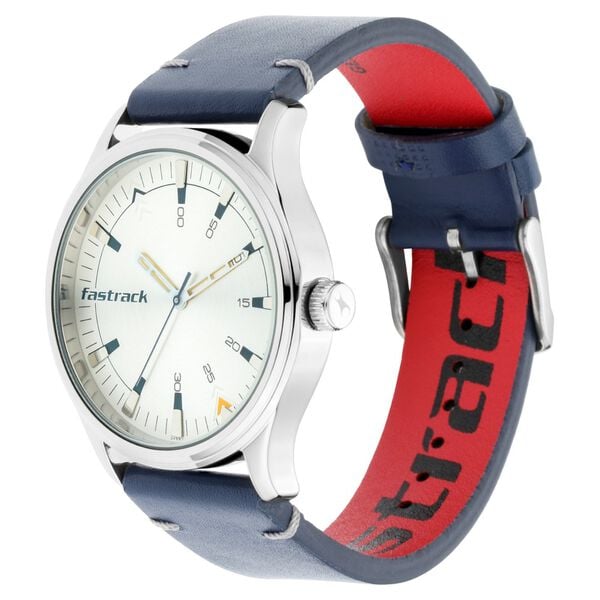 Fastrack 3236SL01 I Love Me Quartz Analog Silver Dial Blue Leather Strap Men’s Watch