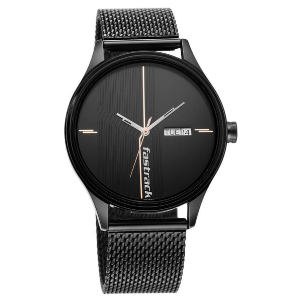 Fastrack 3247NM03 Black Dial Black Stainless Steel Strap Men’s Watch