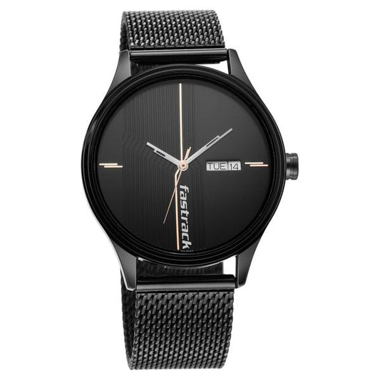 Fastrack 3247NM03 Black Dial Black Stainless Steel Strap Men’s Watch