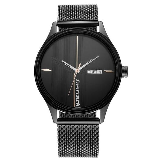 Fastrack 3247NM03 Black Dial Black Stainless Steel Strap Men’s Watch