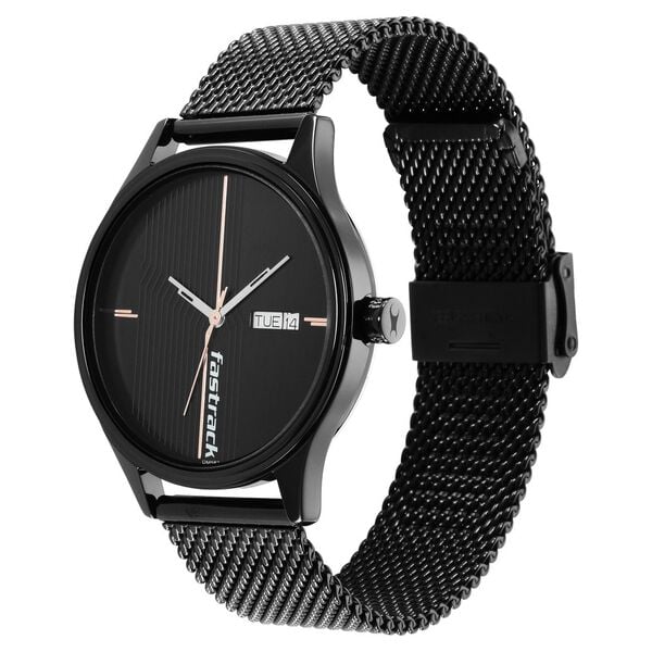 Fastrack 3247NM03 Black Dial Black Stainless Steel Strap Men’s Watch
