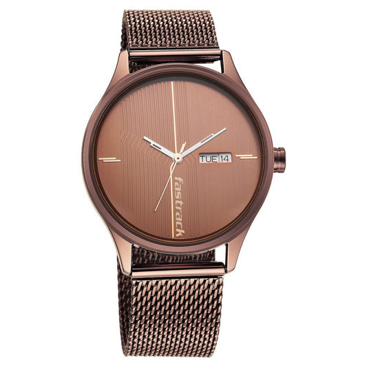 Fastrack 3247QM02 Men Quartz Analog Brown Dial Stainless Steel Mesh Strap Watch