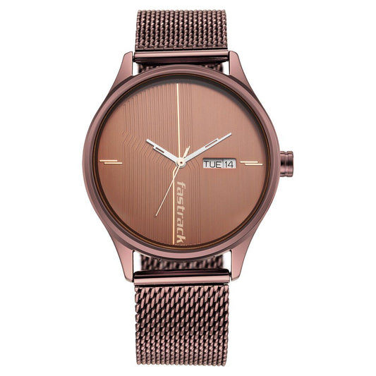 Fastrack 3247QM02 Men Quartz Analog Brown Dial Stainless Steel Mesh Strap Watch