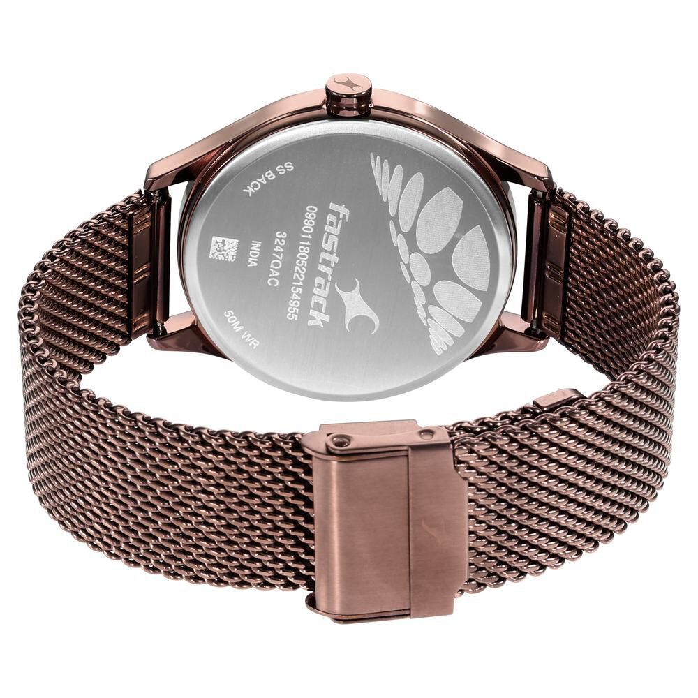 Fastrack 3247QM02 Men Quartz Analog Brown Dial Stainless Steel Mesh Strap Watch