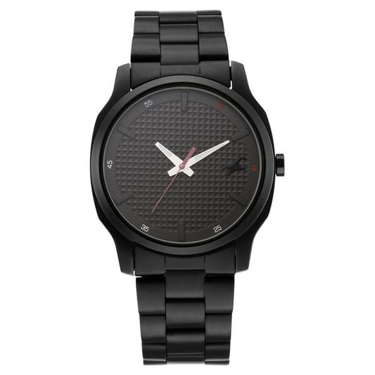 Fastrack NR3255NM01 men’s black dial metal watch front view