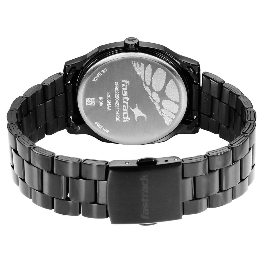 Fastrack 3255NM02 Quartz Analog Black Dial Stainless Steel Strap Watch for Men