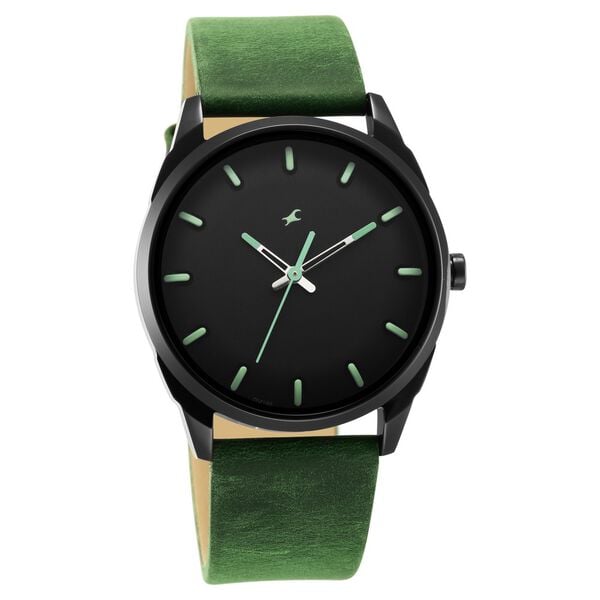 Fastrack 3273NL01 Quartz Analog Black Dial Green Leather Strap Men’s Watch