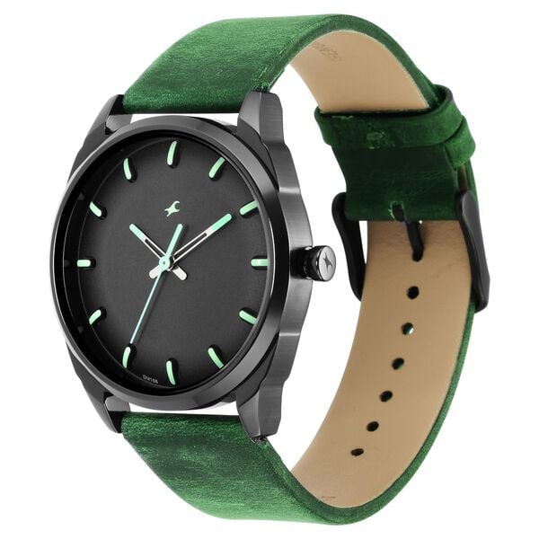 Fastrack 3273NL01 Quartz Analog Black Dial Green Leather Strap Men’s Watch