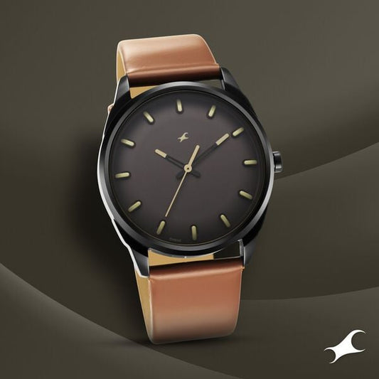 Fastrack 3273NL03 Quartz Analog Grey Dial Brown Leather Strap Men’s Watch