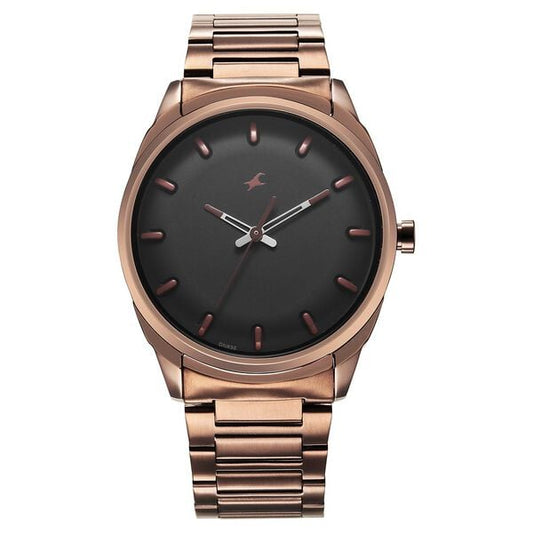 Fastrack 3273QM01 Men’s Quartz Analog Black Dial Brown Stainless Steel Strap Watch