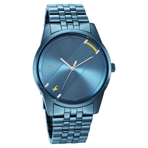 Fastrack 3277QM01 Analog Quartz Men Watch – Blue Dial, Blue Stainless Steel Strap, 50 m Water Resistance