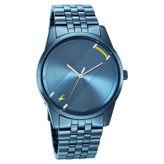 Fastrack 3277QM01 Analog Quartz Men Watch – Blue Dial, Blue Stainless Steel Strap, 50 m Water Resistance