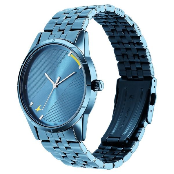Fastrack 3277QM01 Analog Quartz Men Watch – Blue Dial, Blue Stainless Steel Strap, 50 m Water Resistance