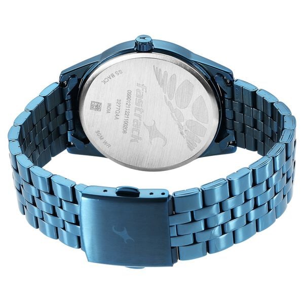 Fastrack 3277QM01 Analog Quartz Men Watch – Blue Dial, Blue Stainless Steel Strap, 50 m Water Resistance