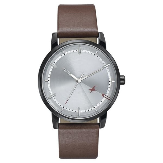 Fastrack 3278NL01 Quartz Analog Silver Dial Brown Leather Strap Men’s Watch