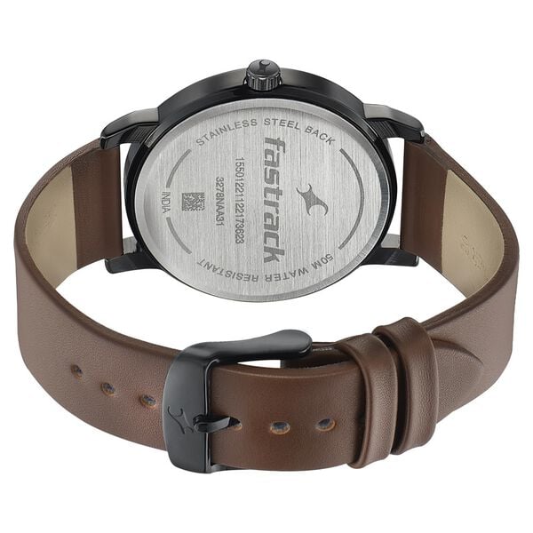 Fastrack 3278NL01 Quartz Analog Silver Dial Brown Leather Strap Men’s Watch