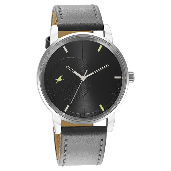 Fastrack 3298SL01 Quartz Analog Black Dial Grey Leather Strap Men’s Watch