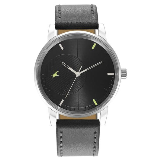 Fastrack 3298SL01 Quartz Analog Black Dial Grey Leather Strap Men’s Watch