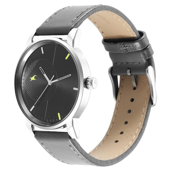 Fastrack 3298SL01 Quartz Analog Black Dial Grey Leather Strap Men’s Watch