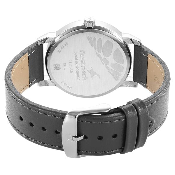 Fastrack 3298SL01 Quartz Analog Black Dial Grey Leather Strap Men’s Watch