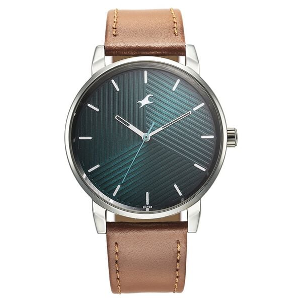 Fastrack 3278SL03 Analog Quartz Men Watch – Green Dial, Brown Leather Strap, Classic Casual Style