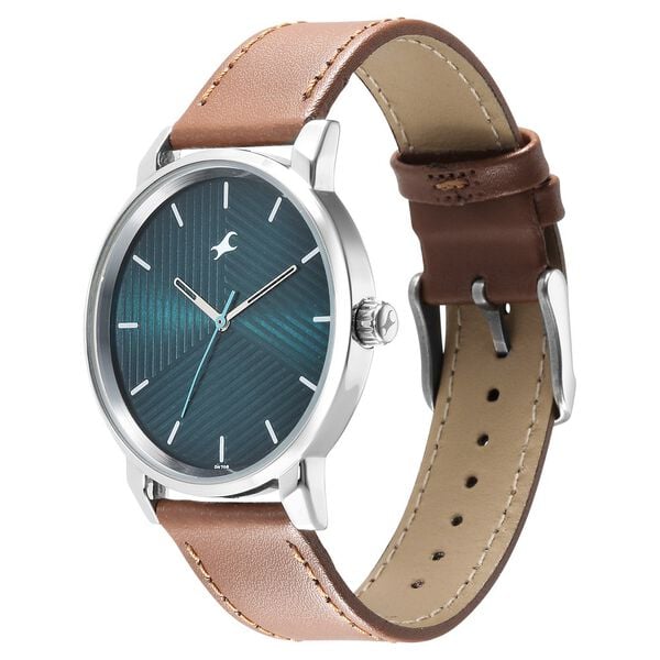 Fastrack 3278SL03 Analog Quartz Men Watch – Green Dial, Brown Leather Strap, Classic Casual Style